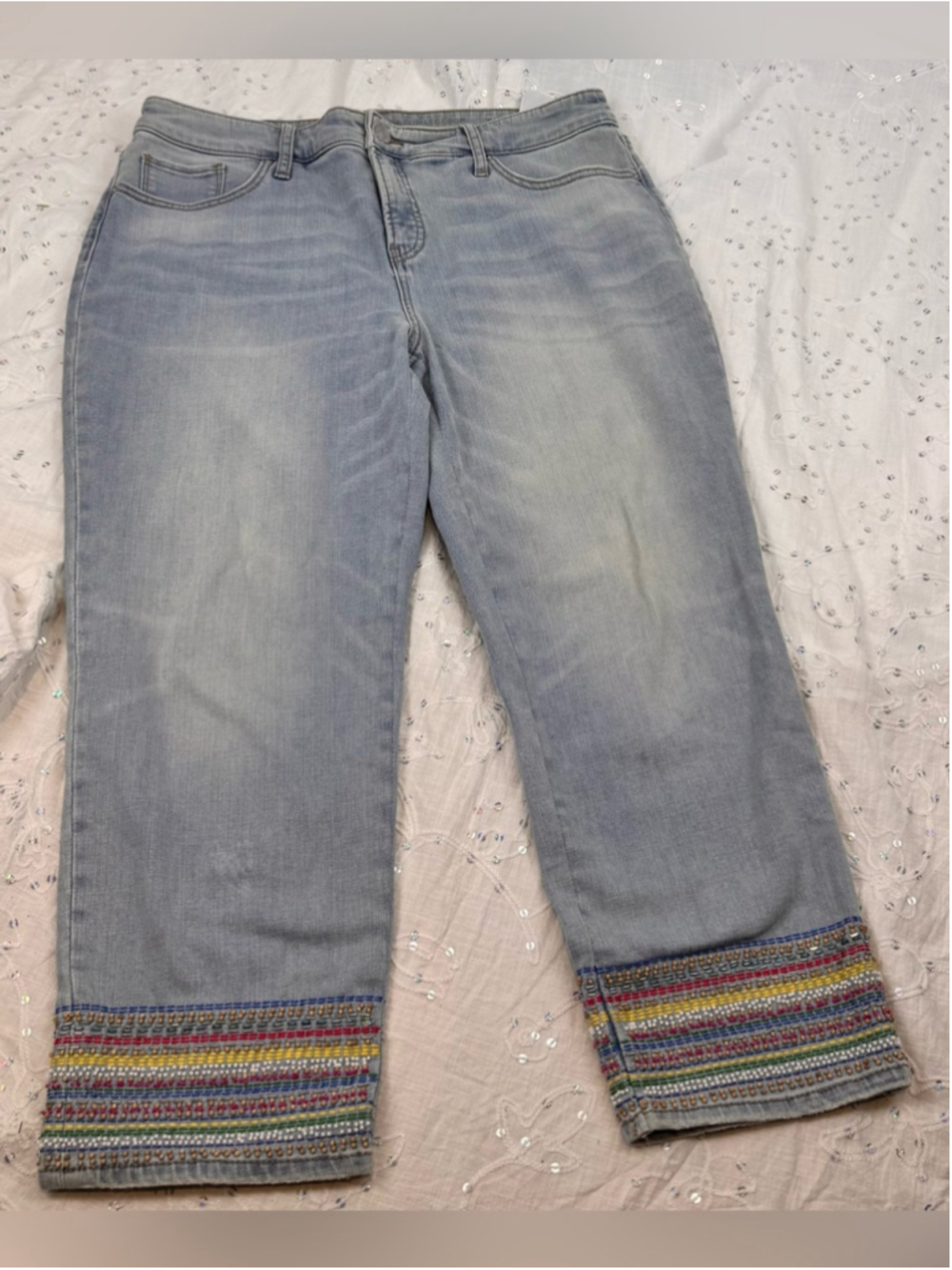 Chico’s So Slimming Girlfriend Embellished Crop Jeans Size 2R